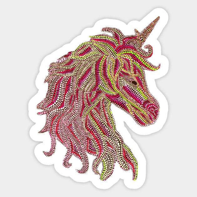 Mythical Unicorn - Red & Lime Green Sticker by Amy Diener